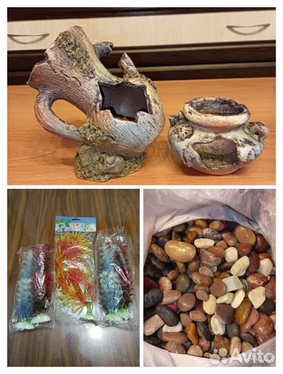 Декор, растения, грунт для аквариума новый