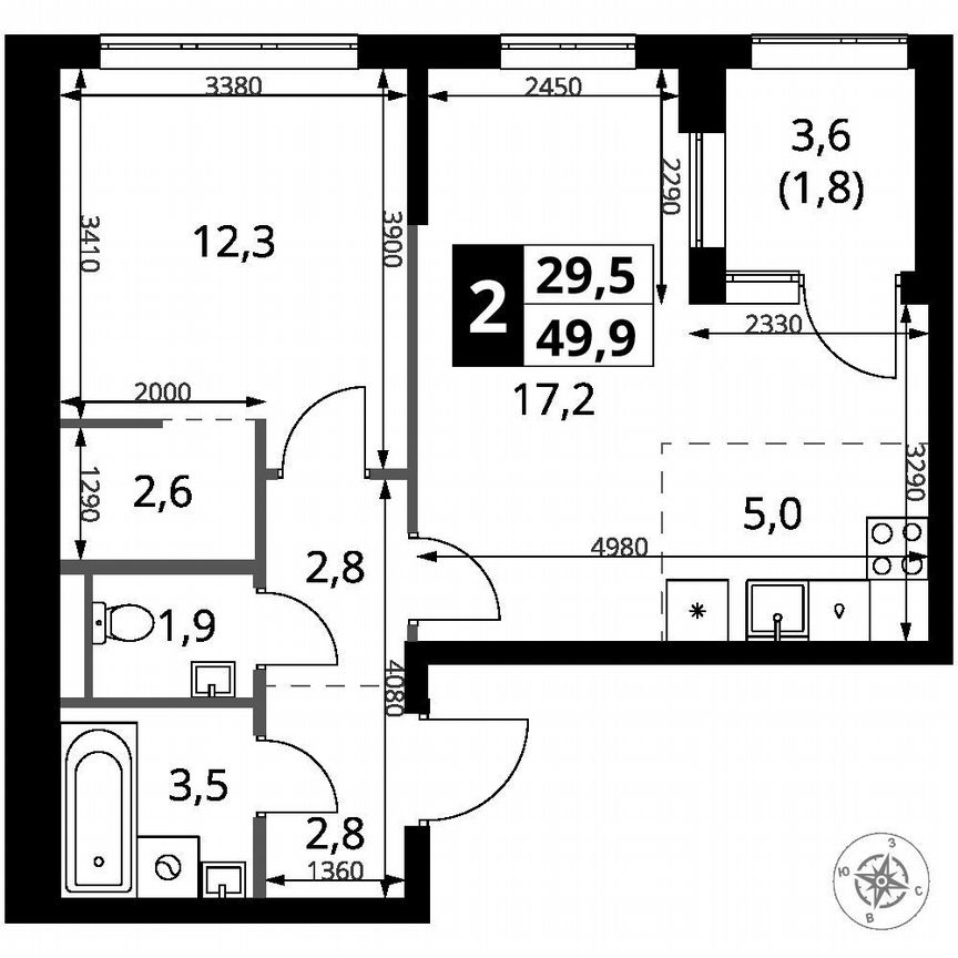 1-к. квартира, 49,9 м², 2/16 эт.