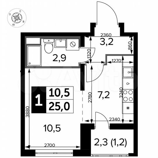 Квартира-студия, 25 м², 17/24 эт.