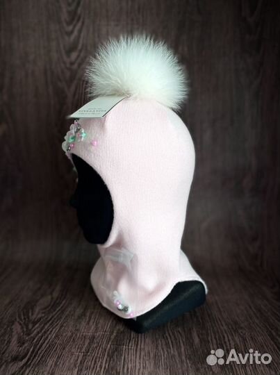 Новый шапка - шлем руч/раб натуральный помпон
