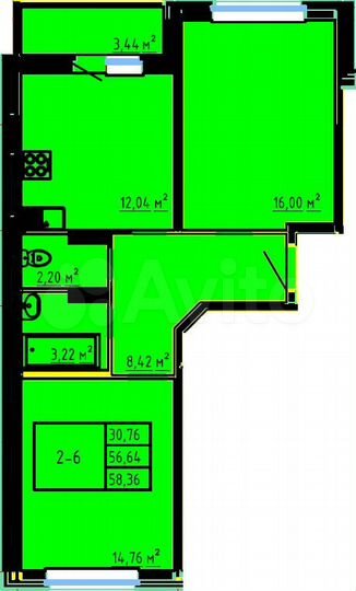 2-к. квартира, 58,3 м², 2/10 эт.