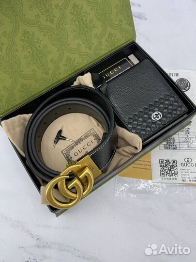 Подарочный набор для мужчин Gucci ремень+бумажник