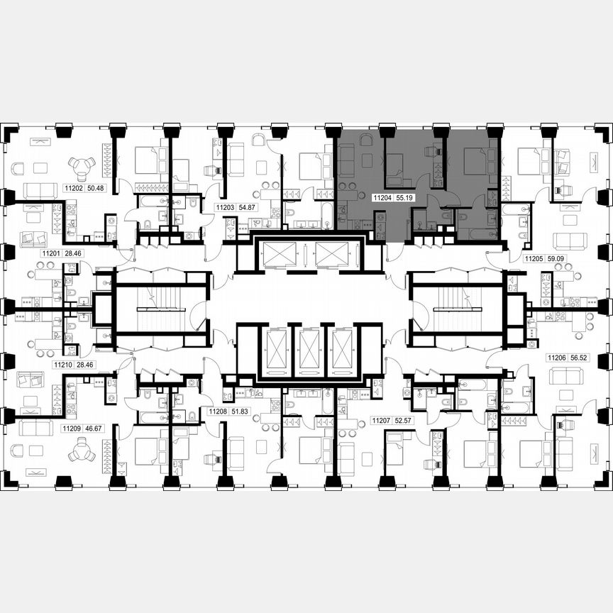 2-к. квартира, 55,2 м², 12/52 эт.