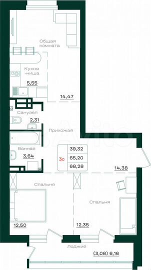 3-к. квартира, 68,3 м², 4/17 эт.