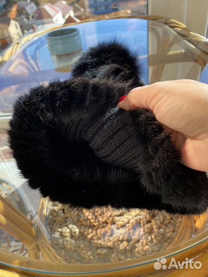 Шапка женская вязаная из пуха норки