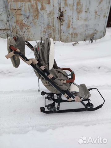 Детские санки коляска Nika 7-8, оливковые