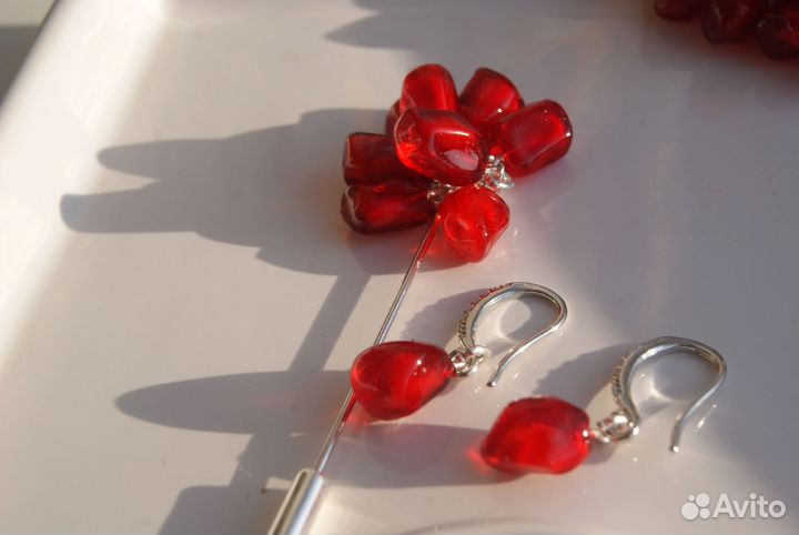 Серьги, подвеска,браслет Зерна граната с косточкой