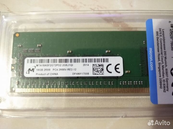 Новая серверная память 16гб Micron ddr4 ECC REG