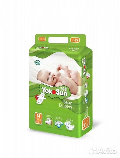 Подгузники YokoSun Eco M 5-10 кг 60 шт