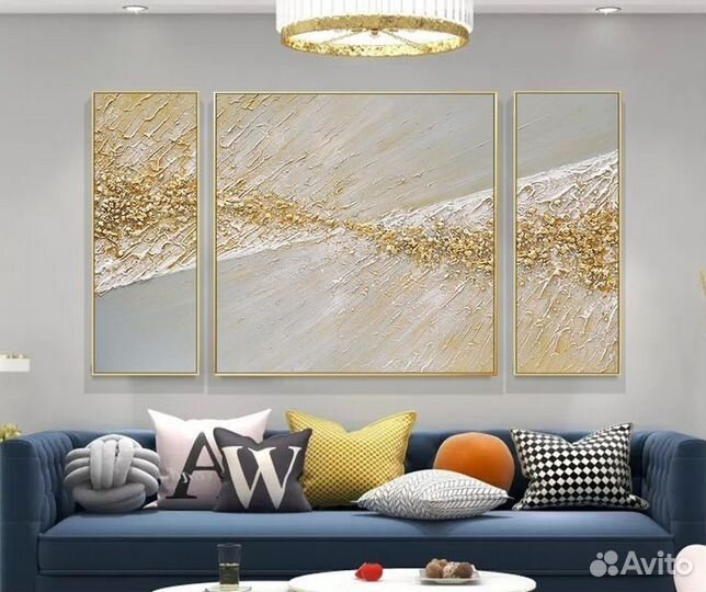 Фактурная картина абстракция Триптих на холсте