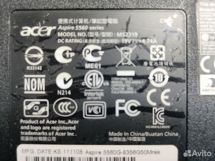 Ноутбук Acer aspire 5560