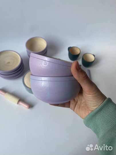 Деревянный игрушечный набор посуды