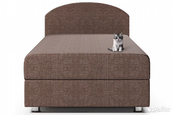 Кровать 2 с ящиком коричневая рогожка однотонная