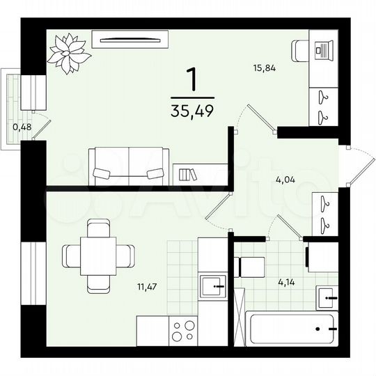 1-к. квартира, 35,5 м², 4/4 эт.