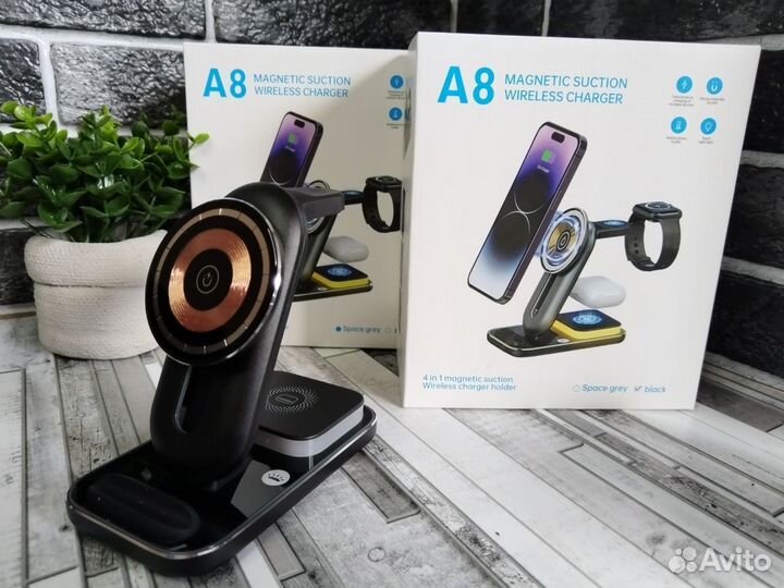 Беспроводная зарядка 4в1 A8 (Черный)