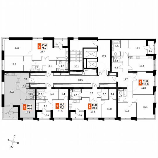 1-к. квартира, 46,6 м², 25/30 эт.