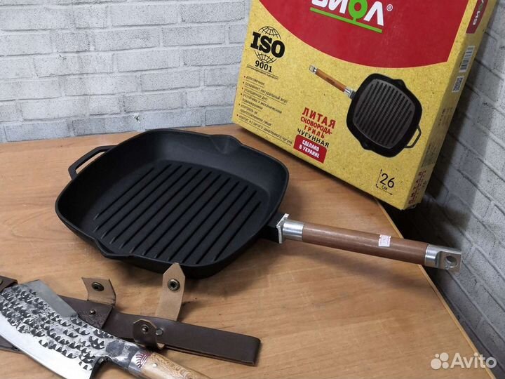 Сковорода гриль чугунная 260х260мм