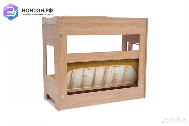 Двухъярусная кровать с диван-кроватью велюр желтый