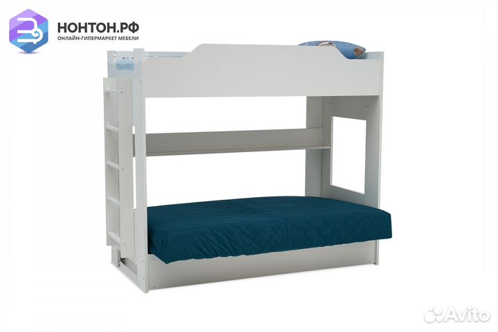Двухъярусная кровать с диван-кроватью зеленый / бе