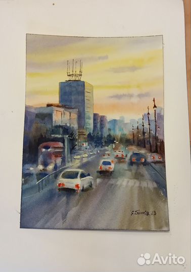 Акварель Вечерний город