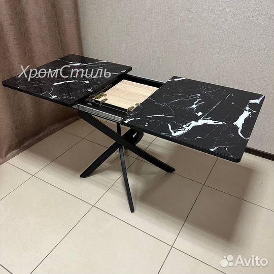 Прямоугольный раздвижной стол Ежик со стеклом