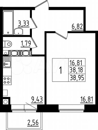 1-к. квартира, 39 м², 4/5 эт.