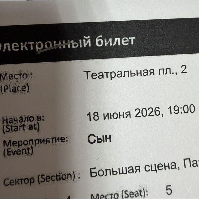 Билет на Сын рамт Бутусова 29.09, 06.10