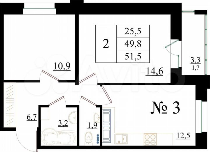 2-к. квартира, 51,5 м², 1/8 эт.
