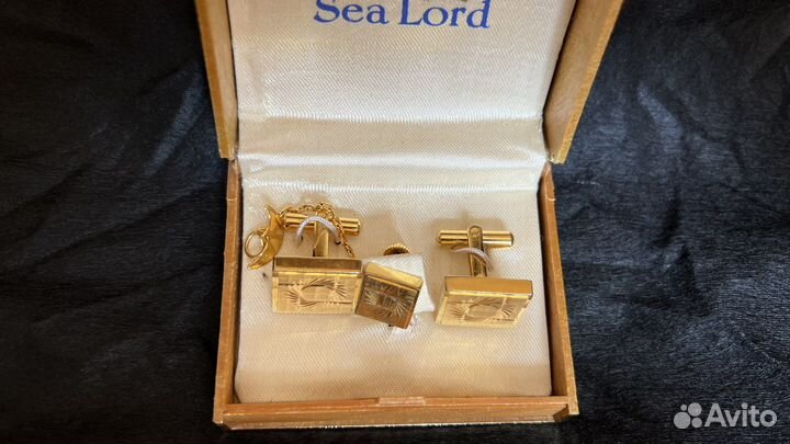 Запонки и зажим для галстука винтаж под золото