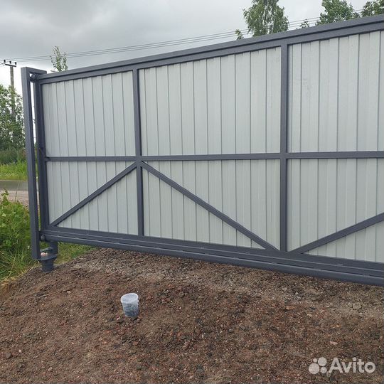 Откатные ворота из профлиста 5 м