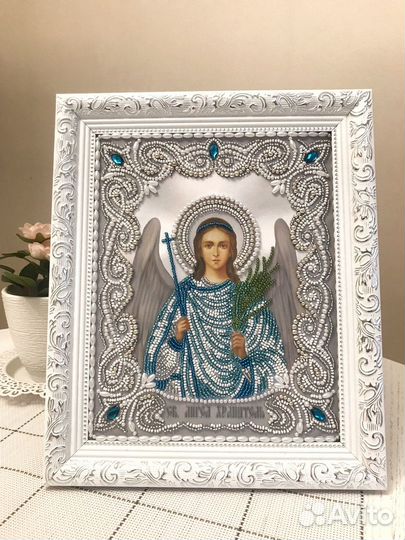 Икона Ангел Хранитель бисером на Крещение