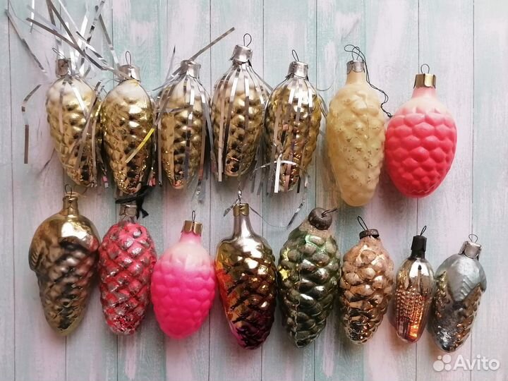 Ёлочные игрушки Шишки стекло СССР набор