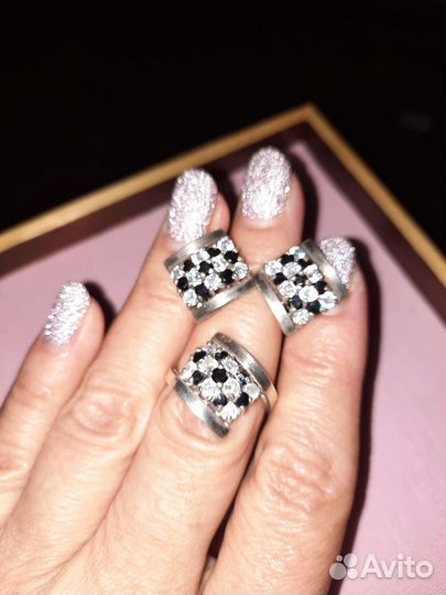 Серебро: серьги + кольцо