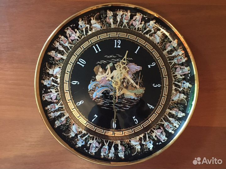 Часы-тарелка. Чёрная керамика. Греция