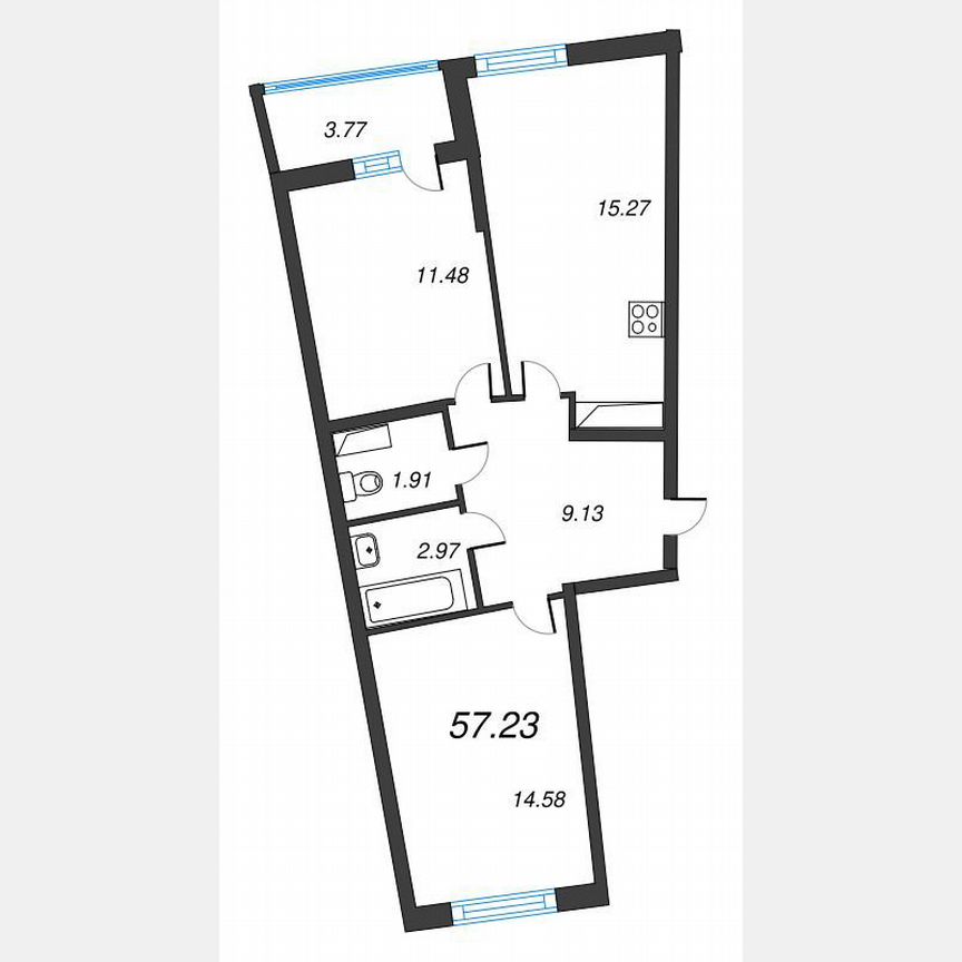 2-к. квартира, 59,1 м², 6/22 эт.