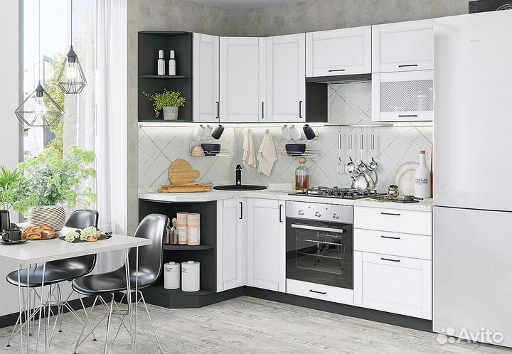 Кухонный гарнитур угловой Лофт-03 Super White, Gra