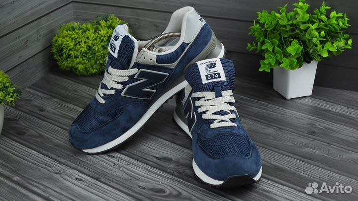 Кроссовки new balance 574 синий чёрный premium