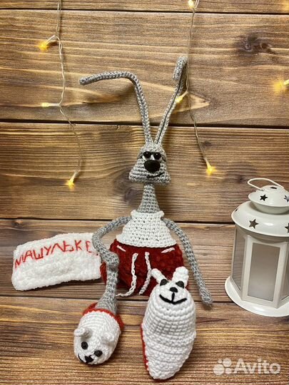 Интерьерная вязаная игрушка заяц «доброе утро»