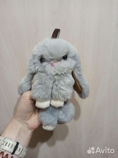 Брелок зайчик натуральный мех/кожа