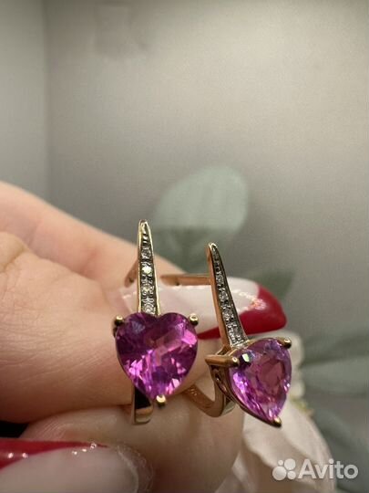 Золотые серьги с аметистами и бриллиантами 585