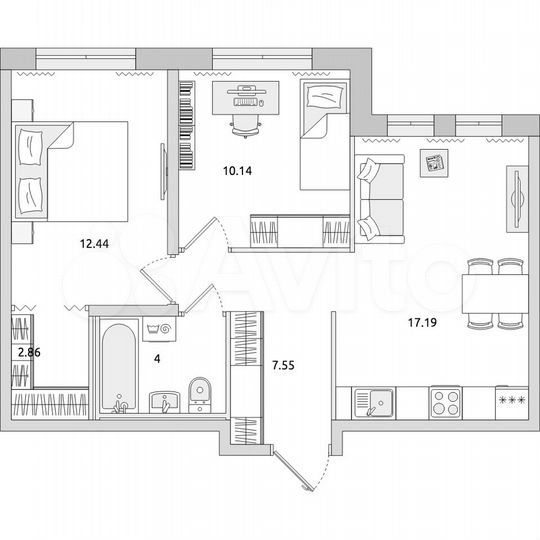 2-к. квартира, 54,2 м², 2/17 эт.