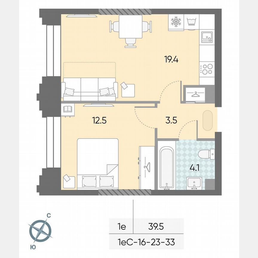 1-к. квартира, 39,5 м², 29/43 эт.