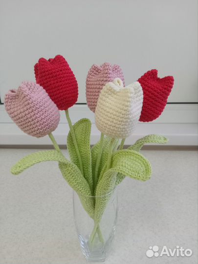 Вязаные тюльпаны, декоративные вязаные цветы