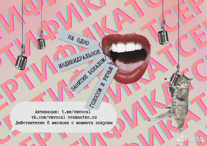 Подарочный сертификат урок вокала/голоса и речи