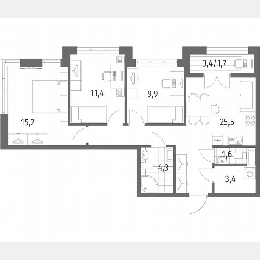3-к. квартира, 73 м², 7/7 эт.