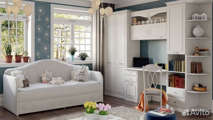 Кровать детская с мягкой спинкой и ящиками