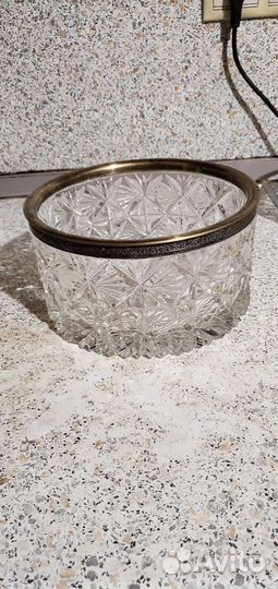 Ваза для фруктов хрусталь, мельхиор СССР