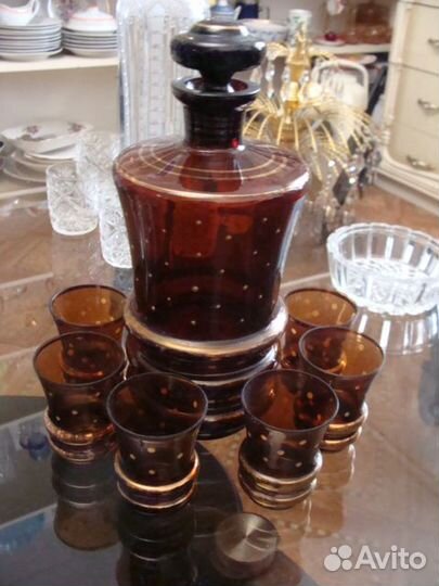 Цветное стекло Чехия вазы, наборы графинов