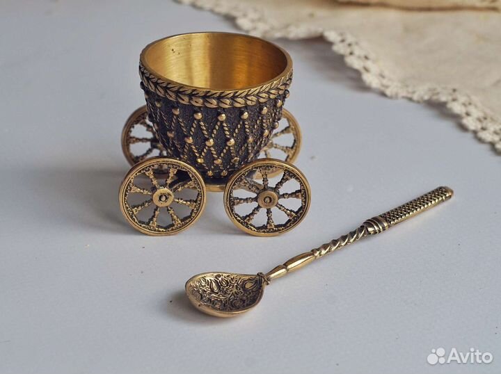 Солонка + ложка бронза винтаж