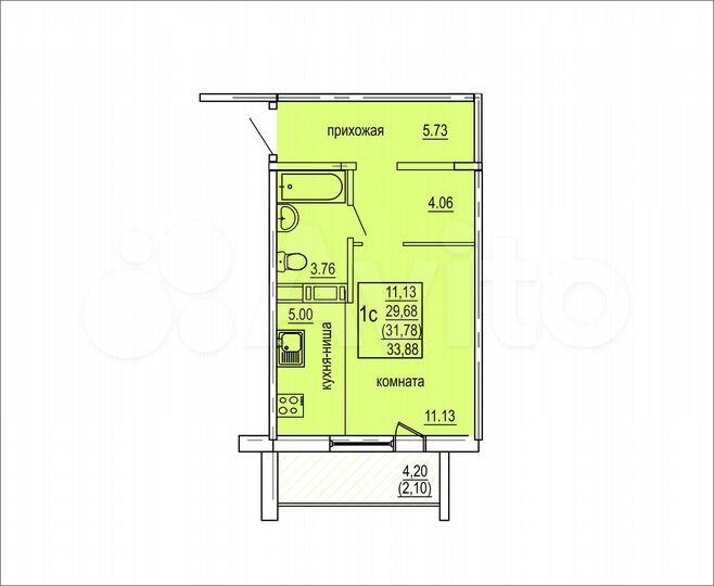 Квартира-студия, 31,8 м², 1/10 эт.
